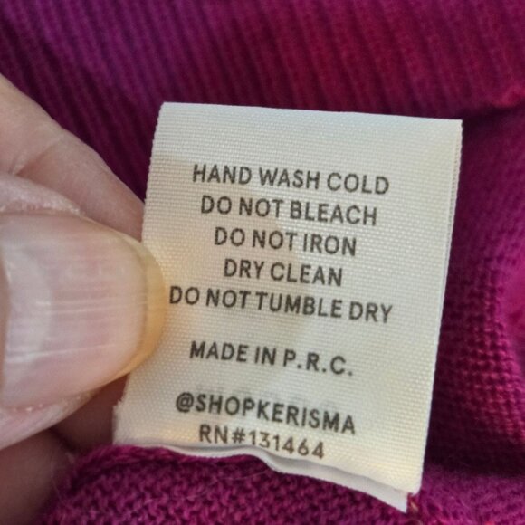 Kerisma Sweater Large Mercerized Wool Magenta Oversized Jagged Hem Cozy Preppy - Picture 9 of 11
